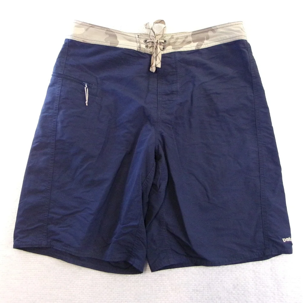 PATAGONIA‎ Men 33 Wavefarer Board Shorts Navy Blue Camo Trim Swim Trunks Nylon